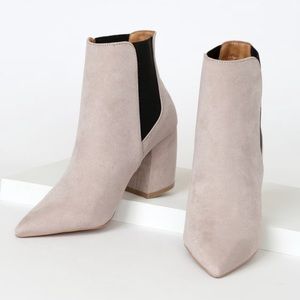 Cecy Taupe Suede Pointed Toe Ankle Booties